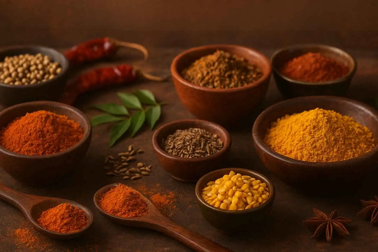 Authentic Indian spice mixes in bowls