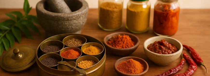 Authentic Indian spices in bowls, Jars & Spice box