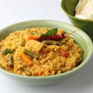 Bisi Bele Bath in a bowl made with DNachiys Bisi Bele Bath Masala