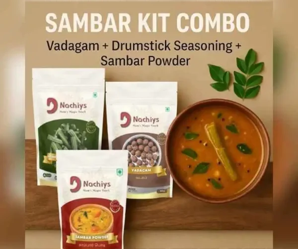 Sambar Kit Combo containing DNachiys Drumstick Sambar Seasoning, Vadagam & Sambar Powder Sambar Kit Combo containing DNachiys Drumstick Sambar Seasoning, Vadagam & Sambar Powder