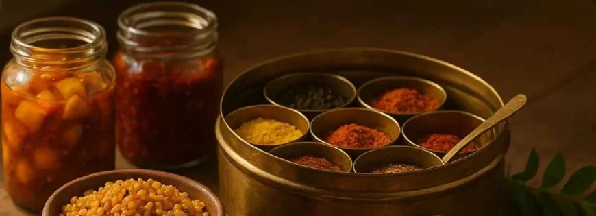 Authentic Indian spices in bowls, Jars & Spice box