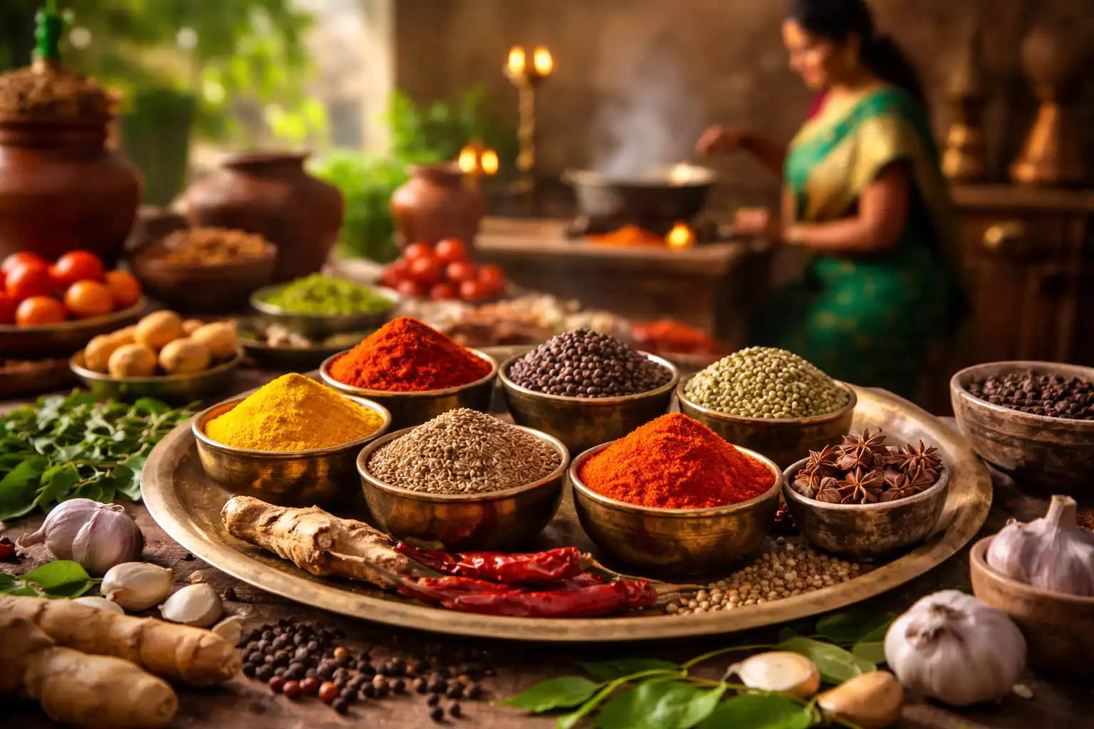 Authentic Indian Spices in bowls